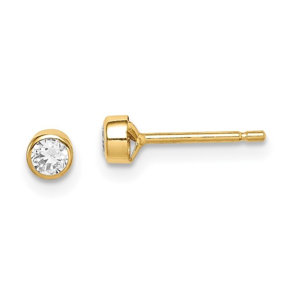 14k Yellow Gold Madi K Children's Kids Girls Jewelry 3mm CZ Bezel Post Earrings
